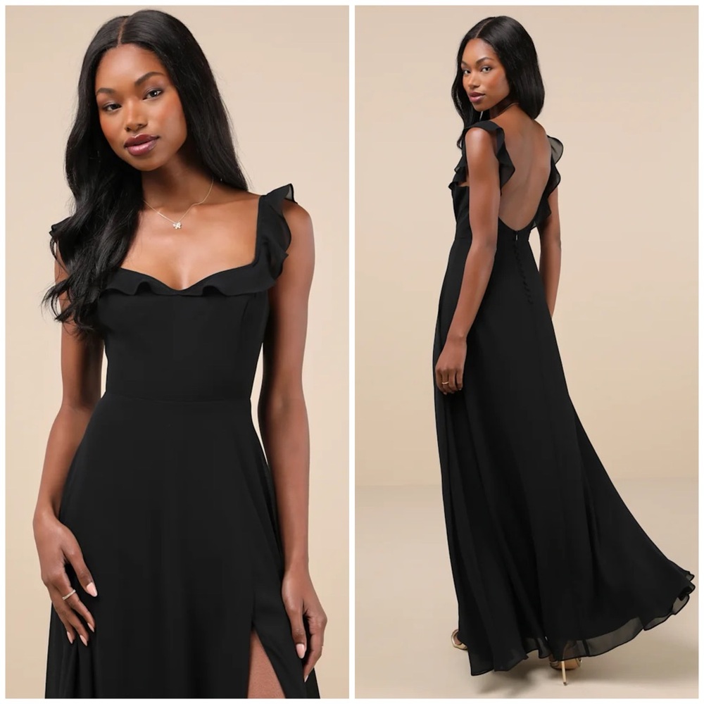 Lulu's Dreamy Admiration Black Ruffled Maxi Dress